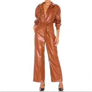 L’Academie cognac faux leather utility jumpsuit